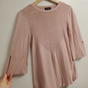 Lord & Taylor XS Bell Sleeve Flowy Sweater Blush Pink Soft Lines Neutral Boho